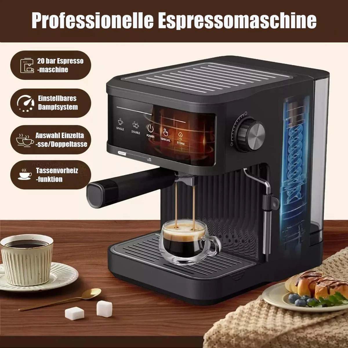 20 Bar Espresso Machine Smart Touchscreen 360 Steam