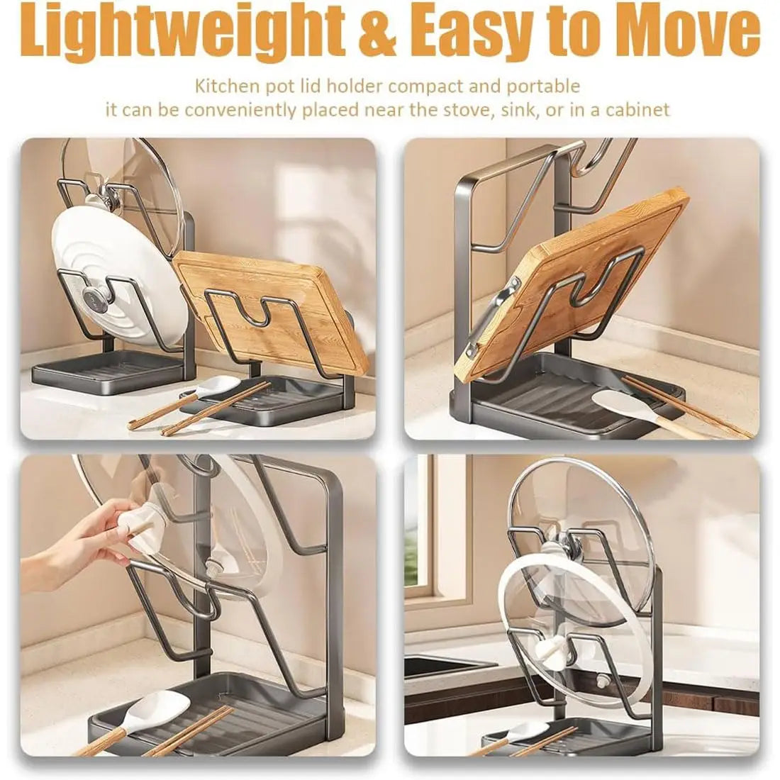 Pot Lid Storage Rack U-Shaped Slots Countertop Rack