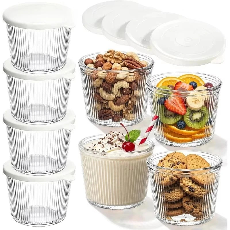 4/6pcs Small Glass Bowl Lid Clear Stripe Glass