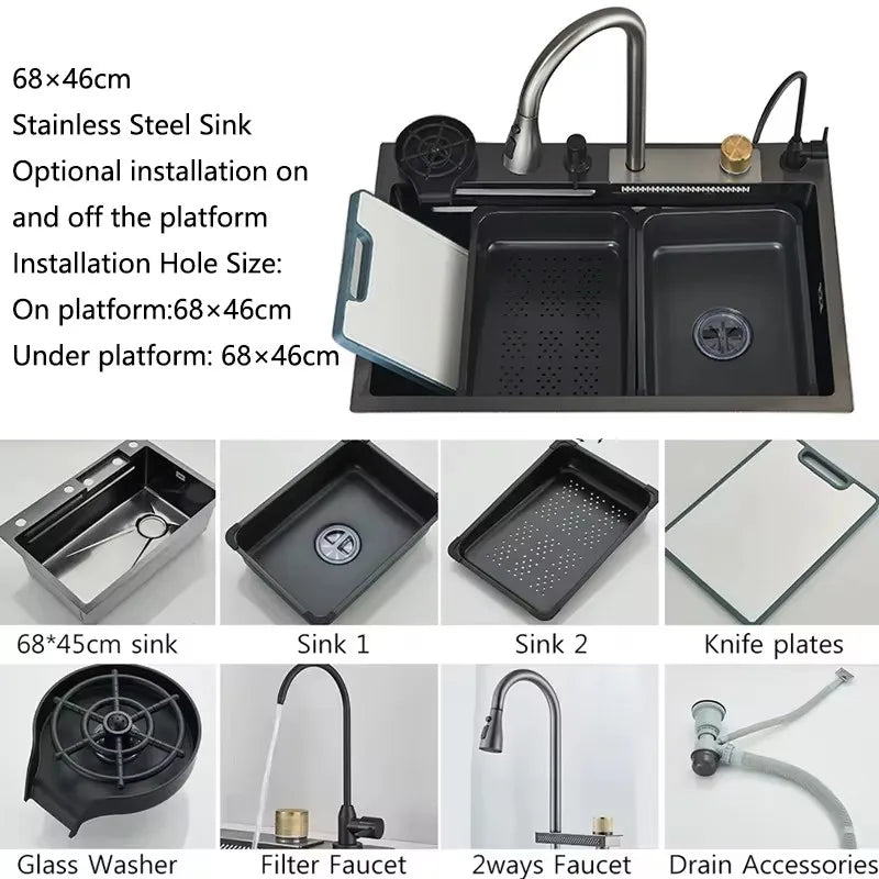 Stainless Steel Waterfall Sink Large Slot Integrated Faucet