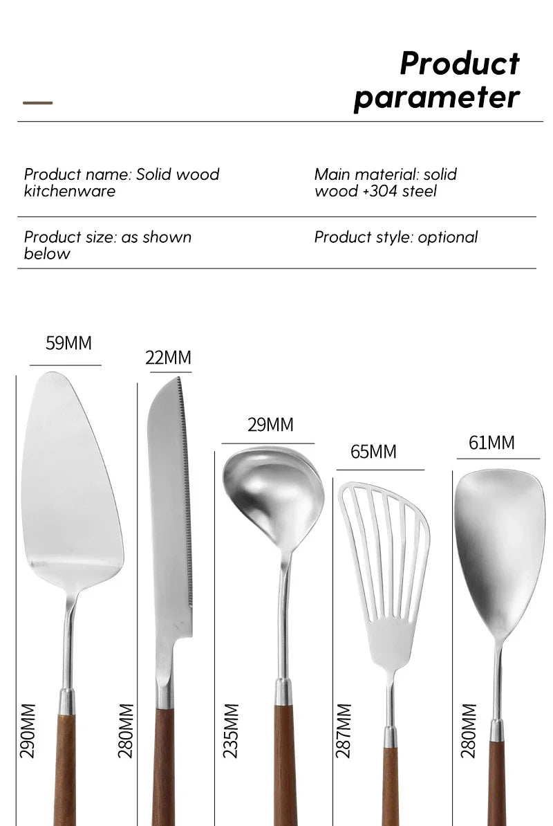 Walnut Handle Utensils Stainless Steel Cake Knife Shovel