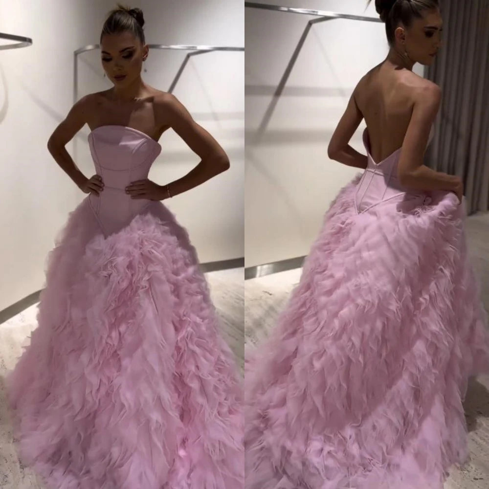 Customized Women Intricate Strapless Ball Gown Quinceanera Open