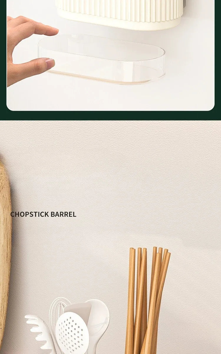 Wall Mount Chopsticks Holder Drain Dry Utensil Organizer