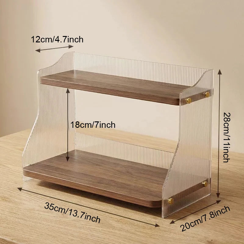 2-Tier Counter Organizer Ribbed Acrylic Wood Spice Rack