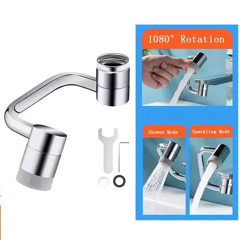 1pc 1080 Swivel Stainless Steel Faucet Extender Splashproof