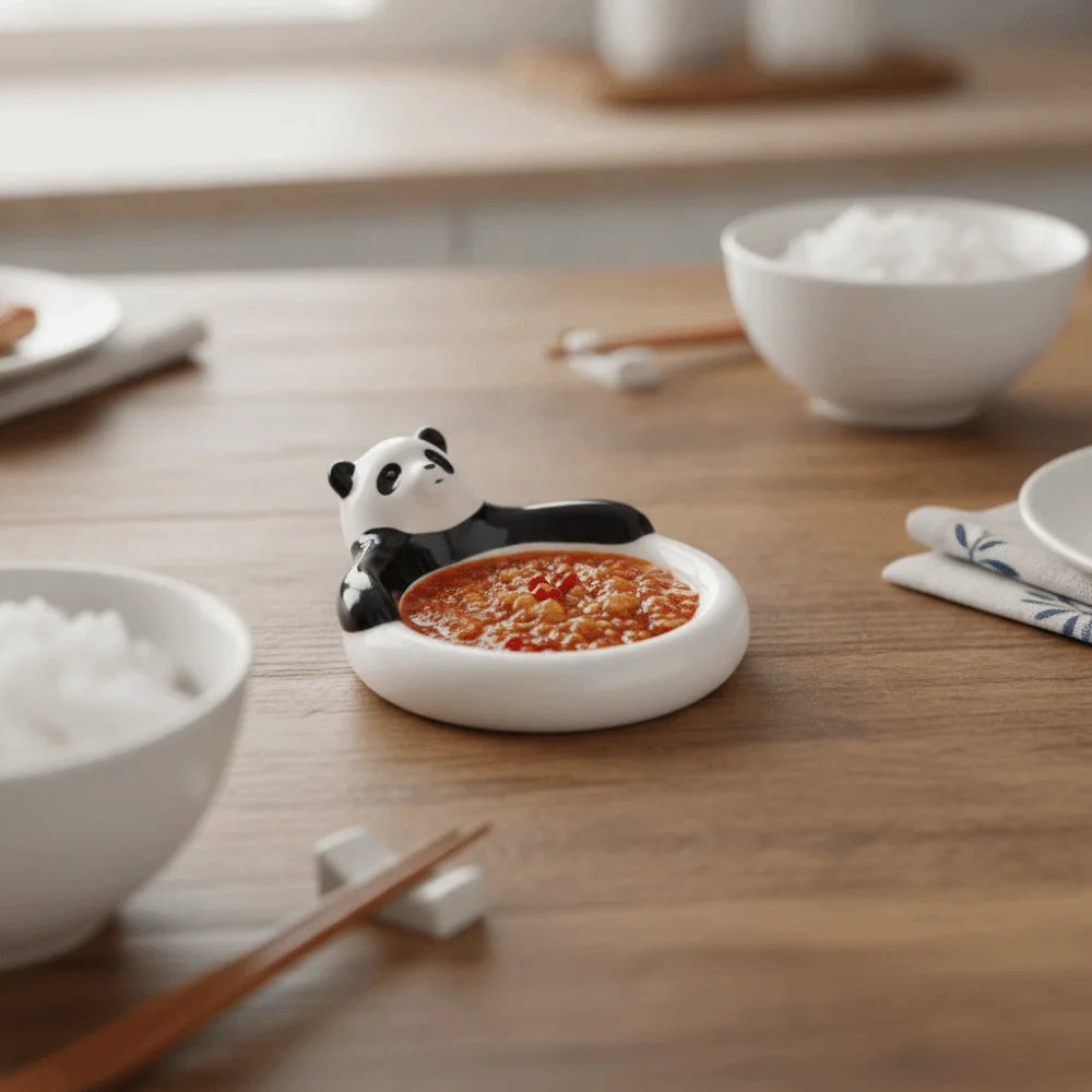 Tableware Ceramic Cartoon Animal Dipping Dishes Round White