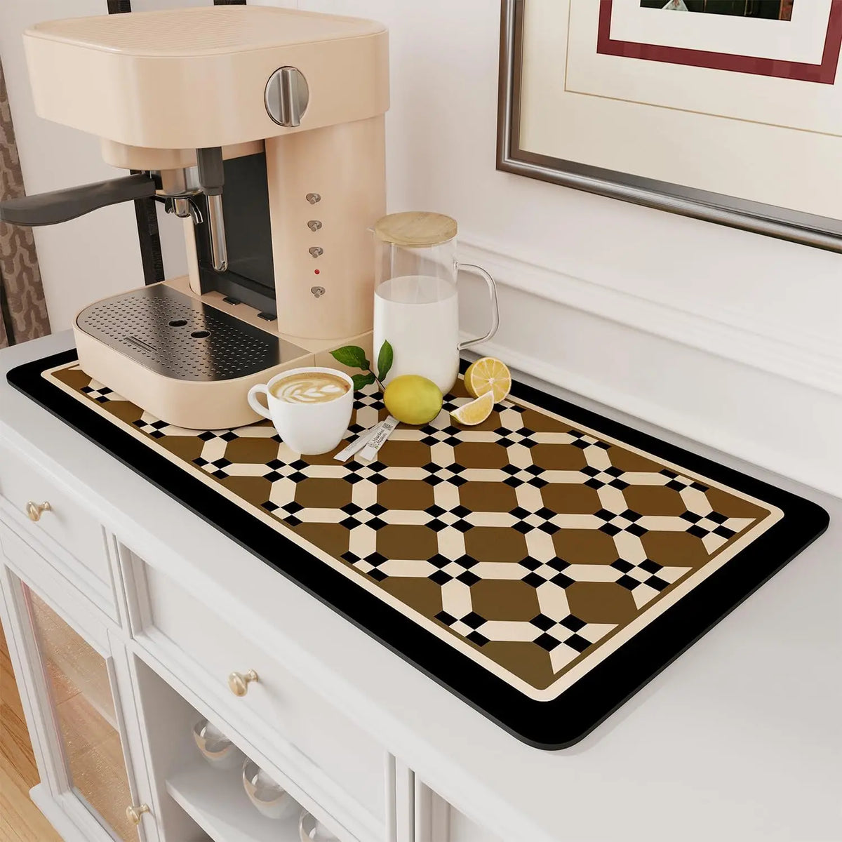 Absorbent Coffee Mat Rubber Backing Hides Stains Dish