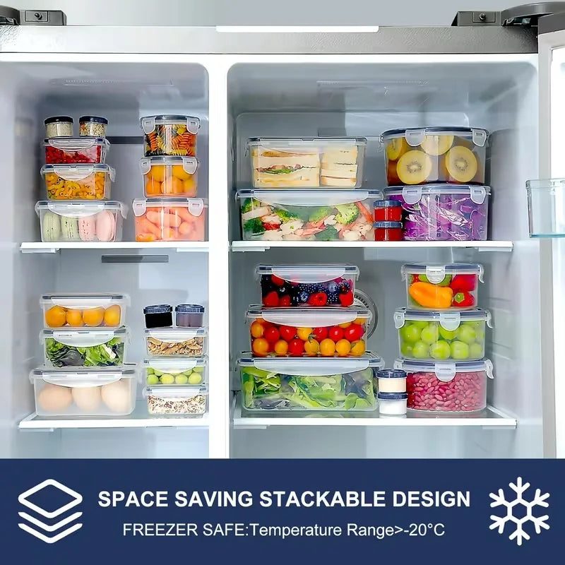 12/16/24pcs Reusable Food Storage Container Lid Sealed Plastic