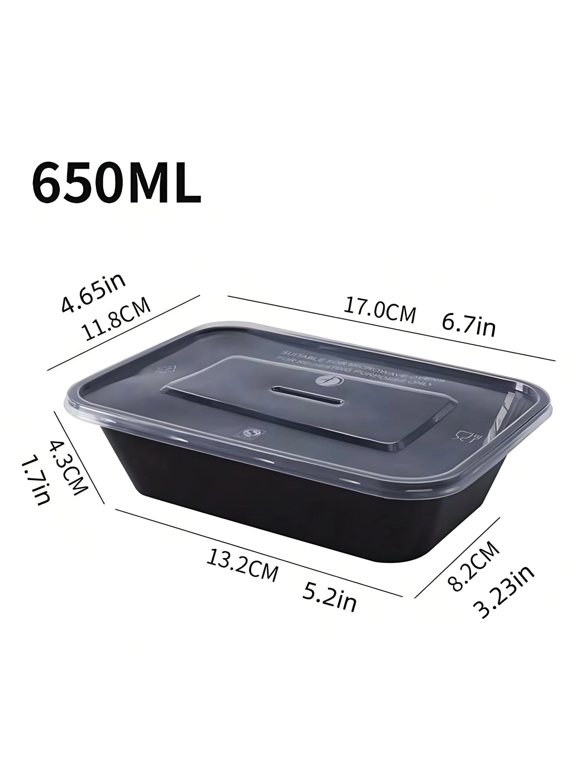 5/10/20 Pack Black Rectangular Meal Prep Containers Lids