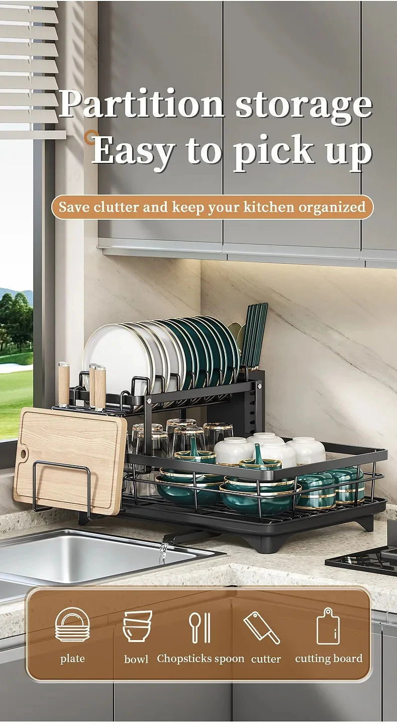 2-Tier Stainless Steel Dish Drying Rack Drainboard Rustproof