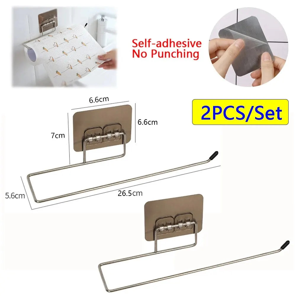 2pcs Paper Towel Holder Adhesive Toilet Paper Rack