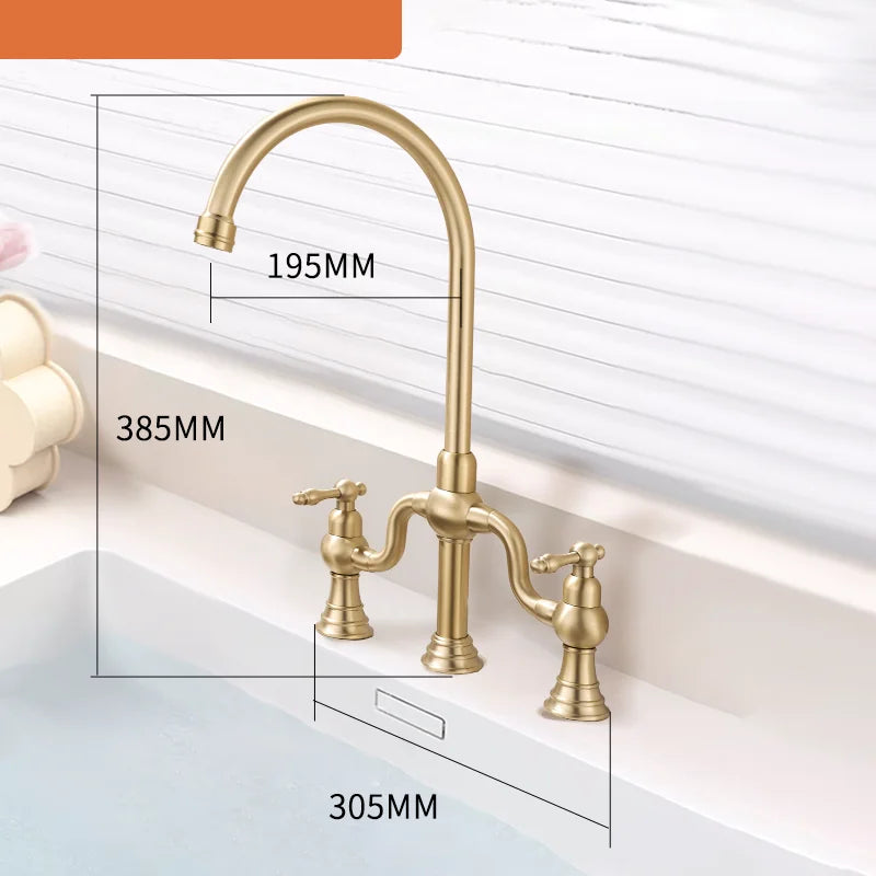 Vintage Bridge Antique Faucet Basin Solid Brass Double-Handle