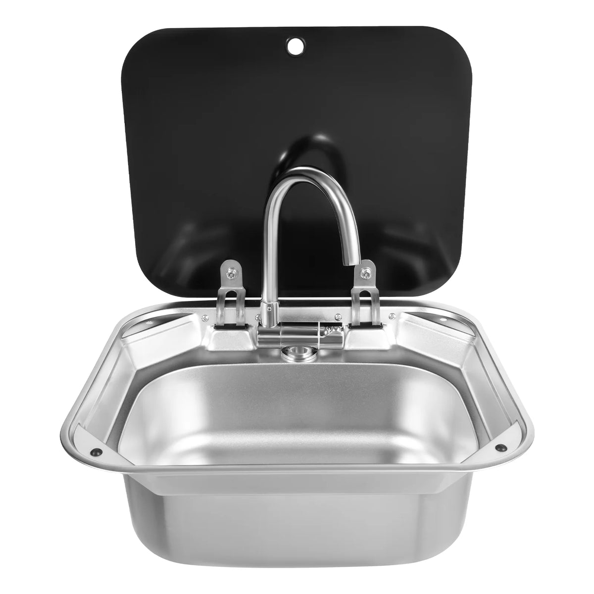 Rv Sink Foldable Tempered Glass Cover&Faucet Stainless Steel