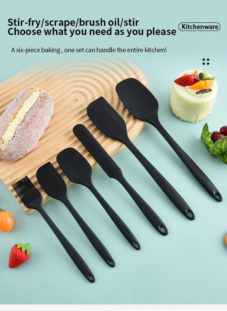 Silicone Kitchenware 6-Piece Cream Scraper Spatula Oil Brush