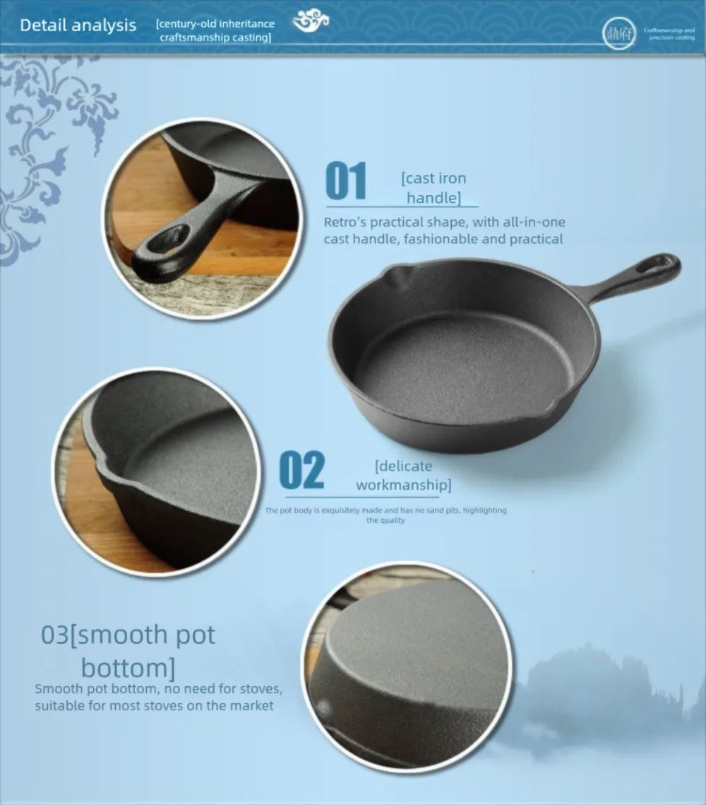 Pre-Seasoned Cast Iron Skillet 10/14/16/20/26cm Thickened Non