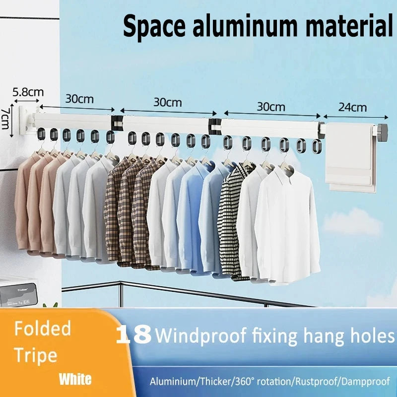 Wall Mount Folding Clothes Drying Rack Retractable Extension