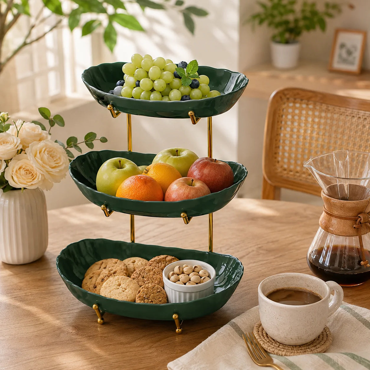2/3-Tier Plastic Fruit Bowl Stand Metal Frame Large