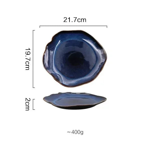 Ceramic Plates Deep Blue Irregular Flat Plate Pottery