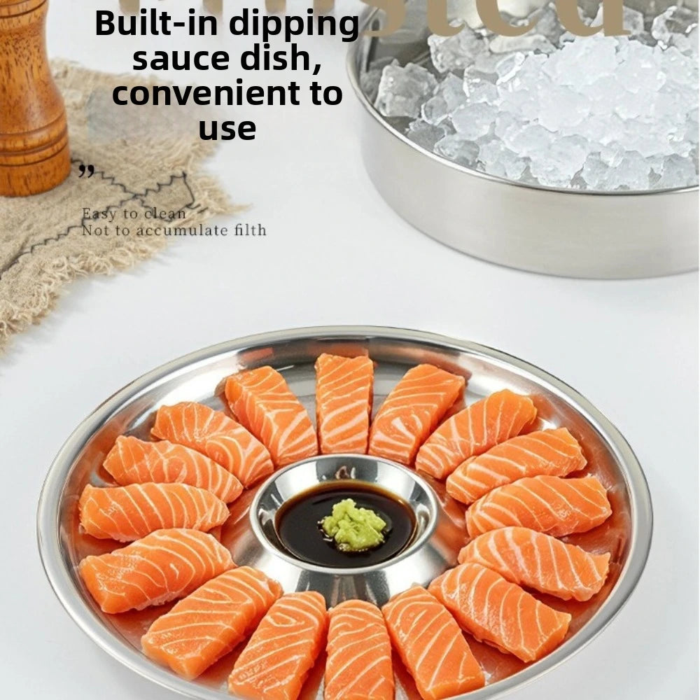 Stainless Steel Sashimi Ice Plate Dipping Dish Detachable