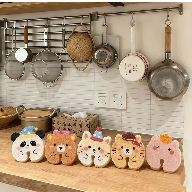 Dishwashing Sponge Cute Cartoon Animal Dishwashing Wipe Dual