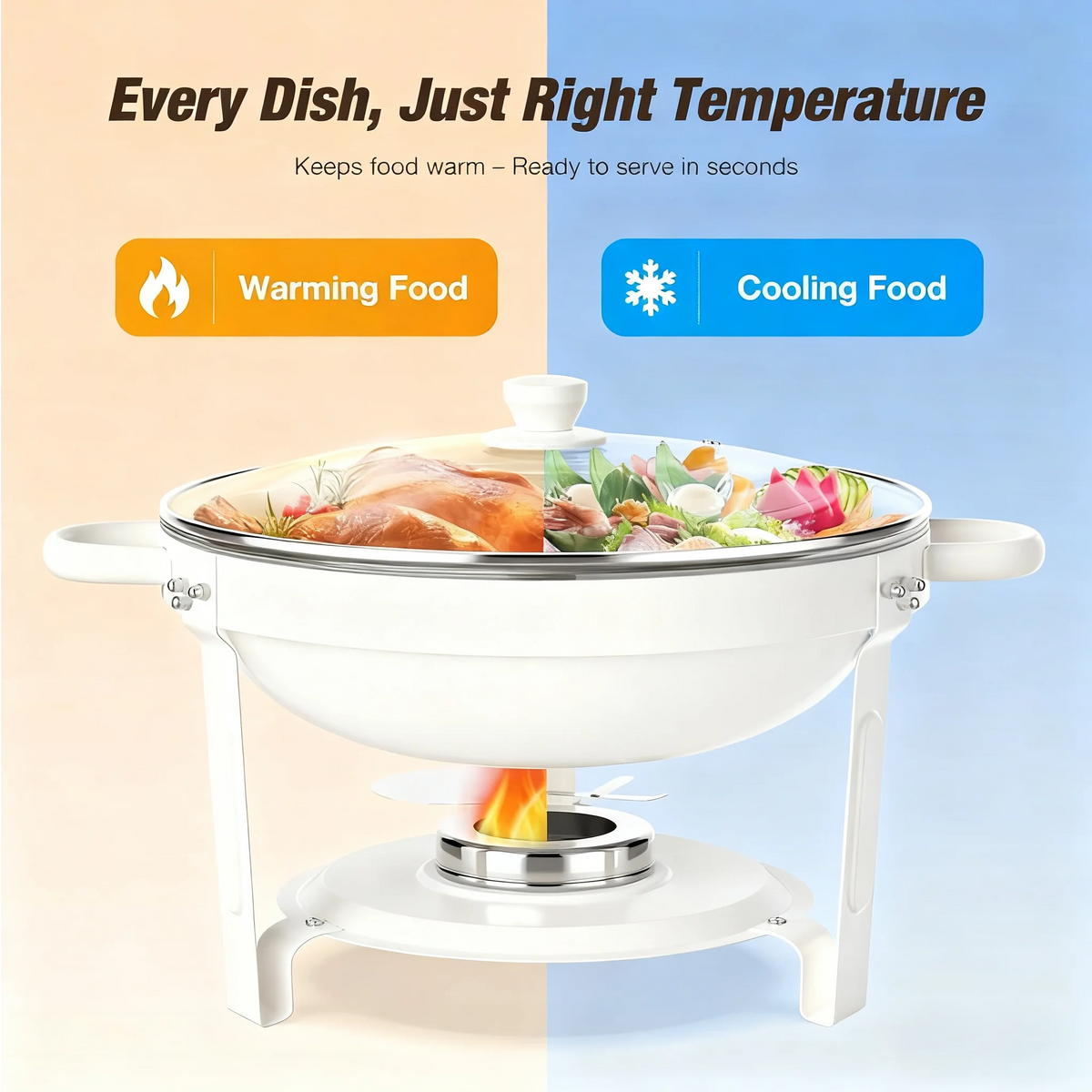 White Chafing Dishes Buffet Glass Lid 5qt 1-2-4pack