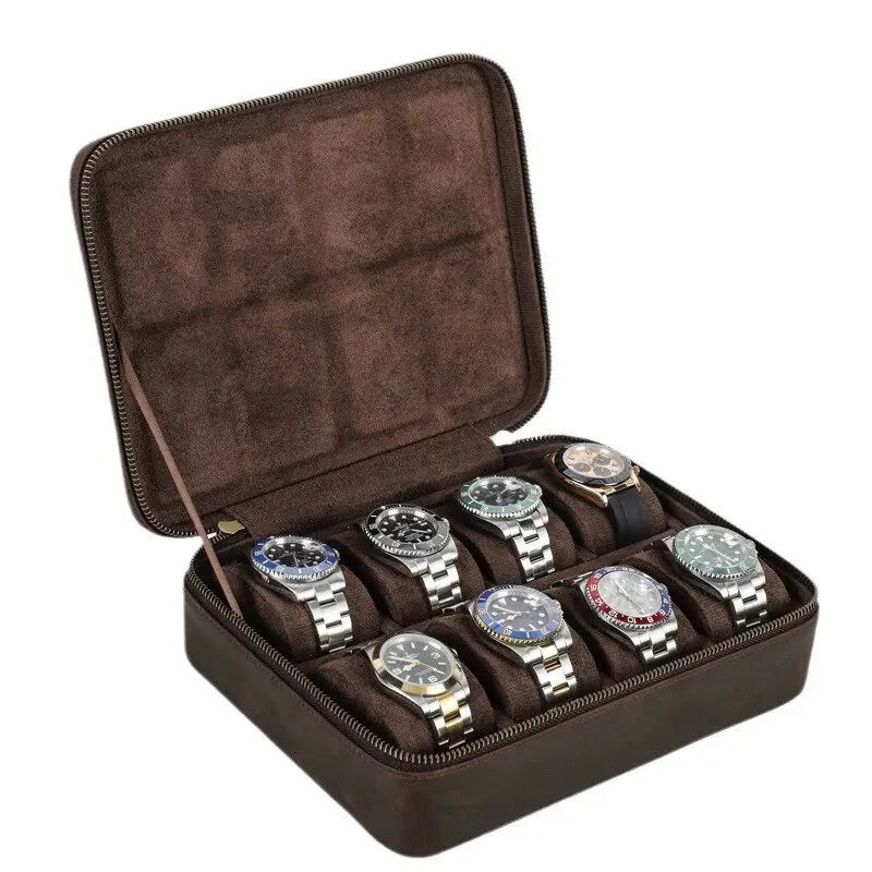 Vintage Leather Watch Box Organizer Men Travel Storage
