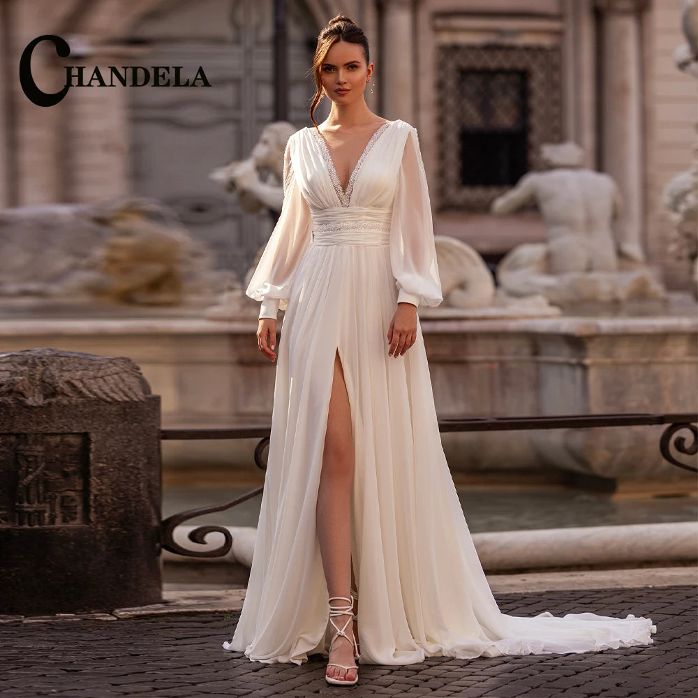 Chandela Trendy A-Line Wedding Dress Bridal Sleeveless Tulle