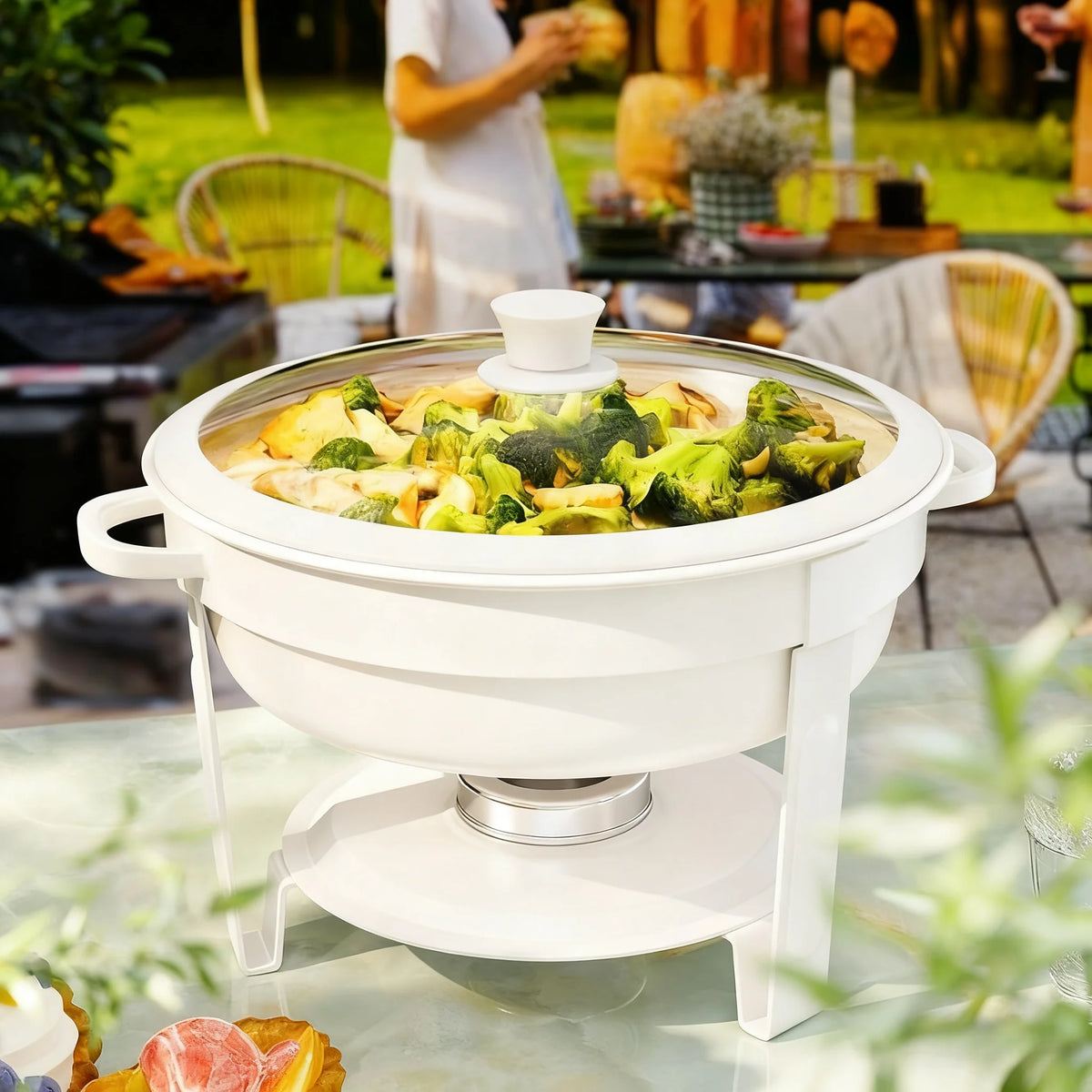 White Chafing Dishes Buffet Glass Lid 5qt 1-2-4pack