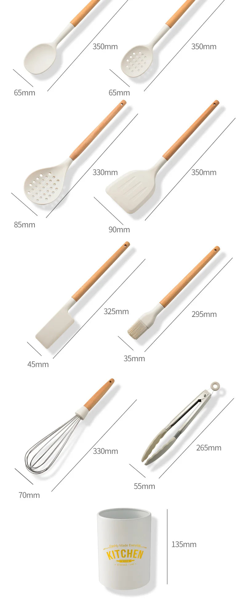 White Silicone Wooden Handle Soup Spoon Spatula Brush