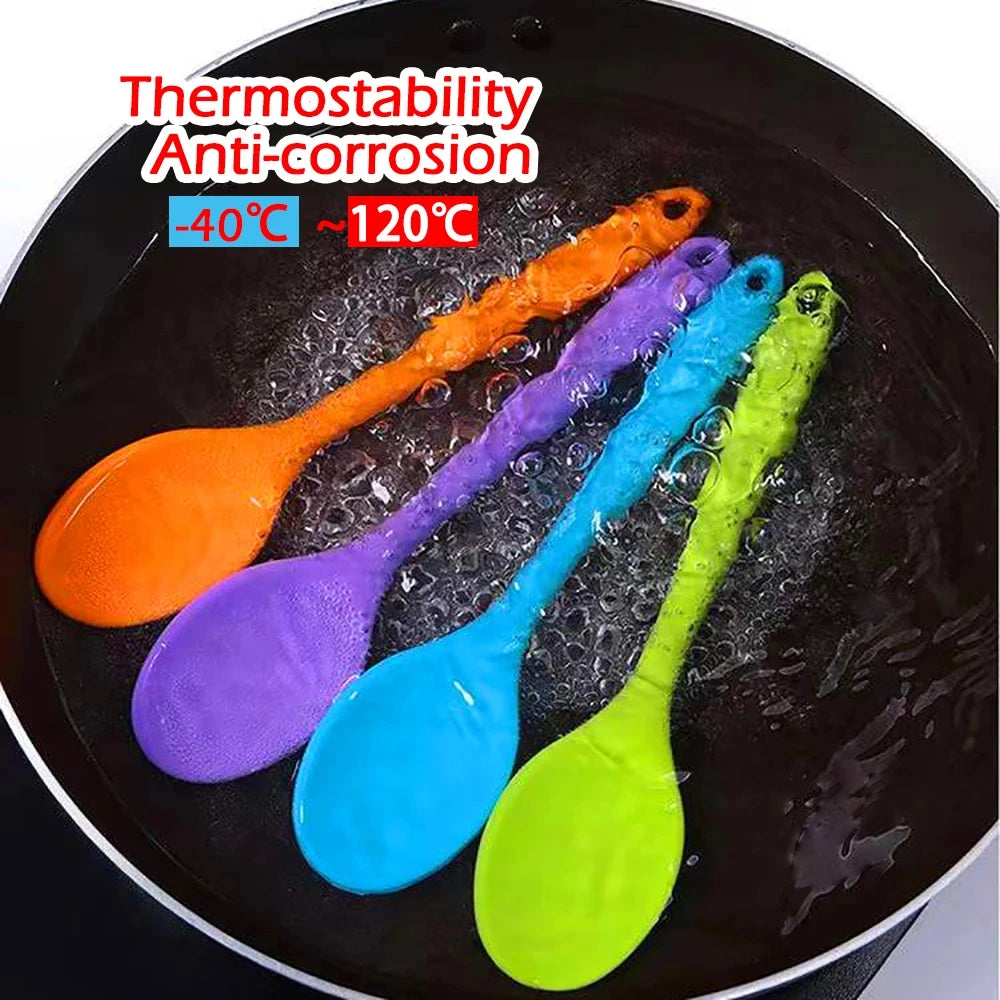 1pc Soft Silicone Spoon Stirring Long Handle Tableware