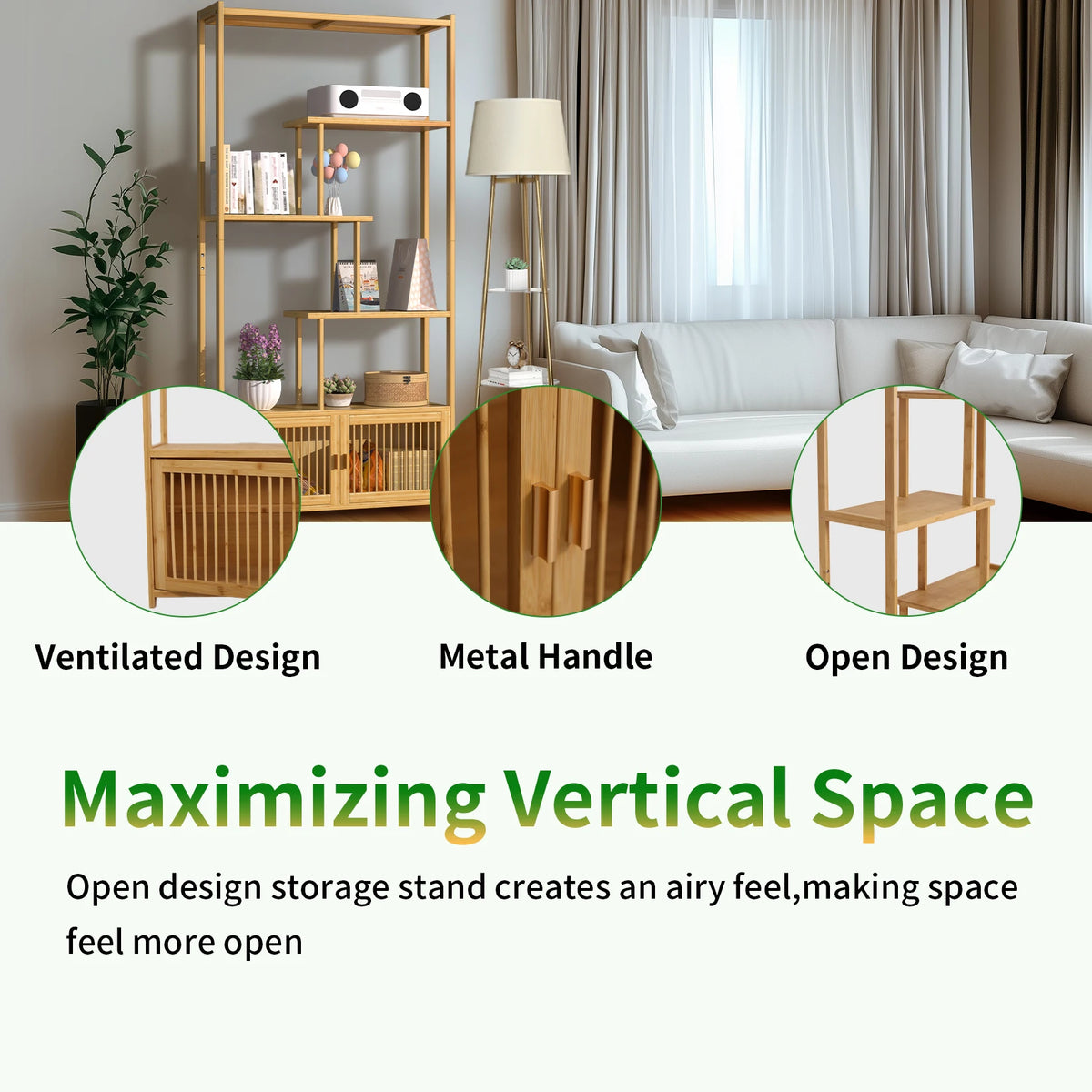 Bamboo Storage Rack Shelving Unit High Low Shelves