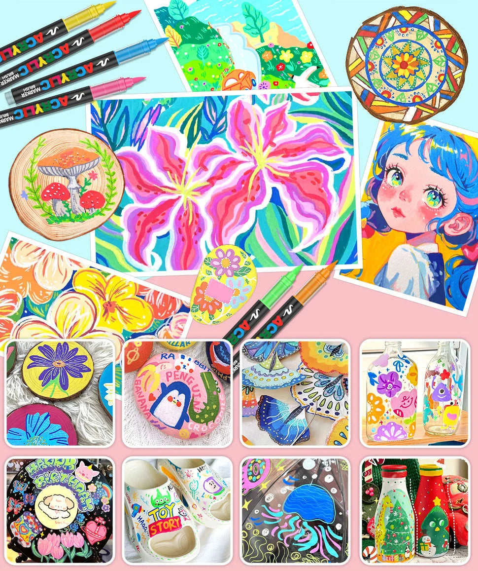 12-366 Colors Acrylic Marker Waterproof Acrylic Brush Marker