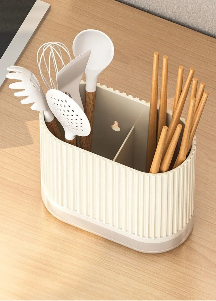 Wall Mount Chopsticks Holder Drain Dry Utensil Organizer