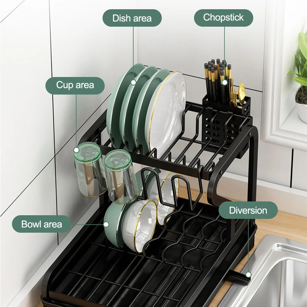 Dish Drying Rack 2/3-Tier Organizer Dish Rack Drainboard