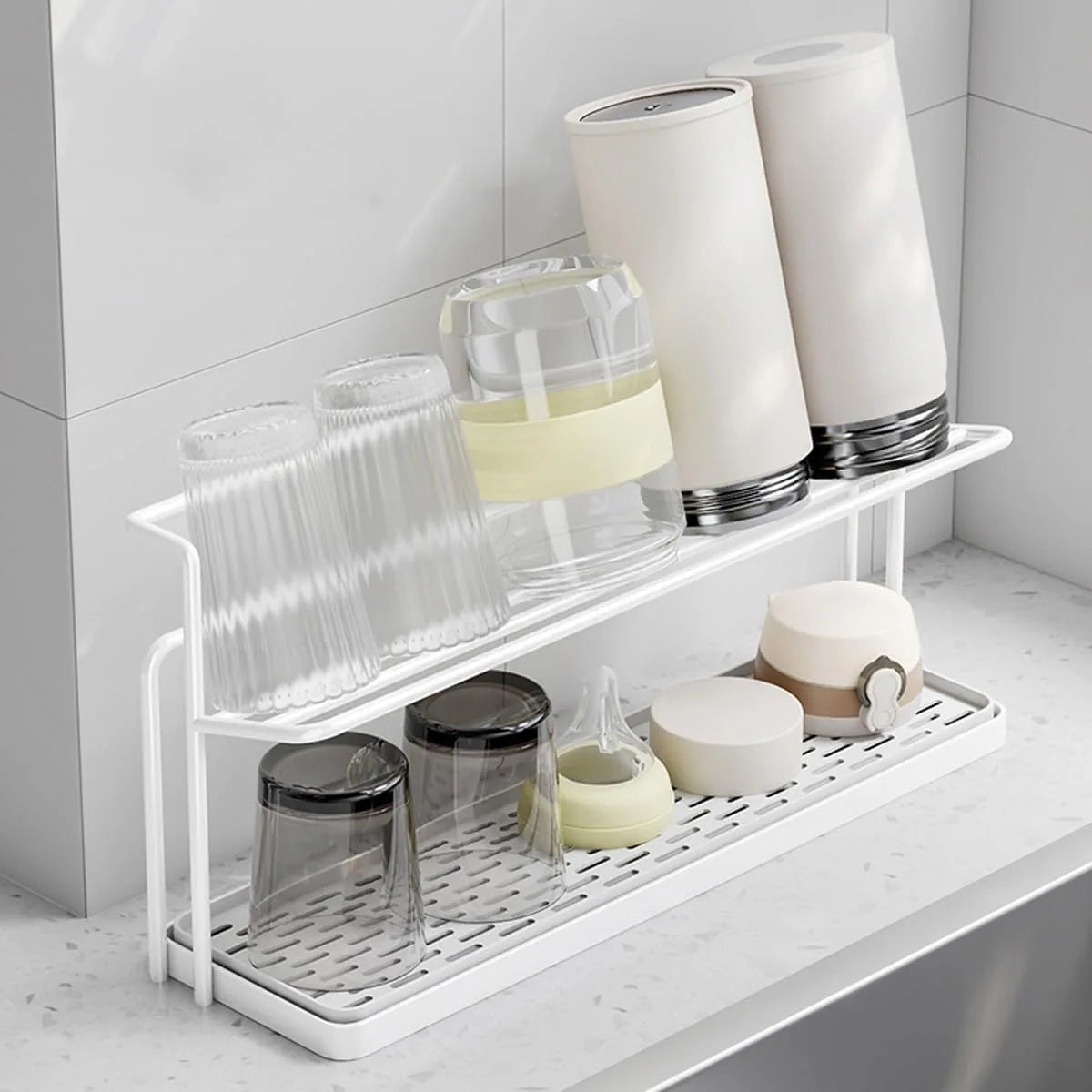 Stainless Steel 2-Tier Bottle Drying Rack Drain Tray