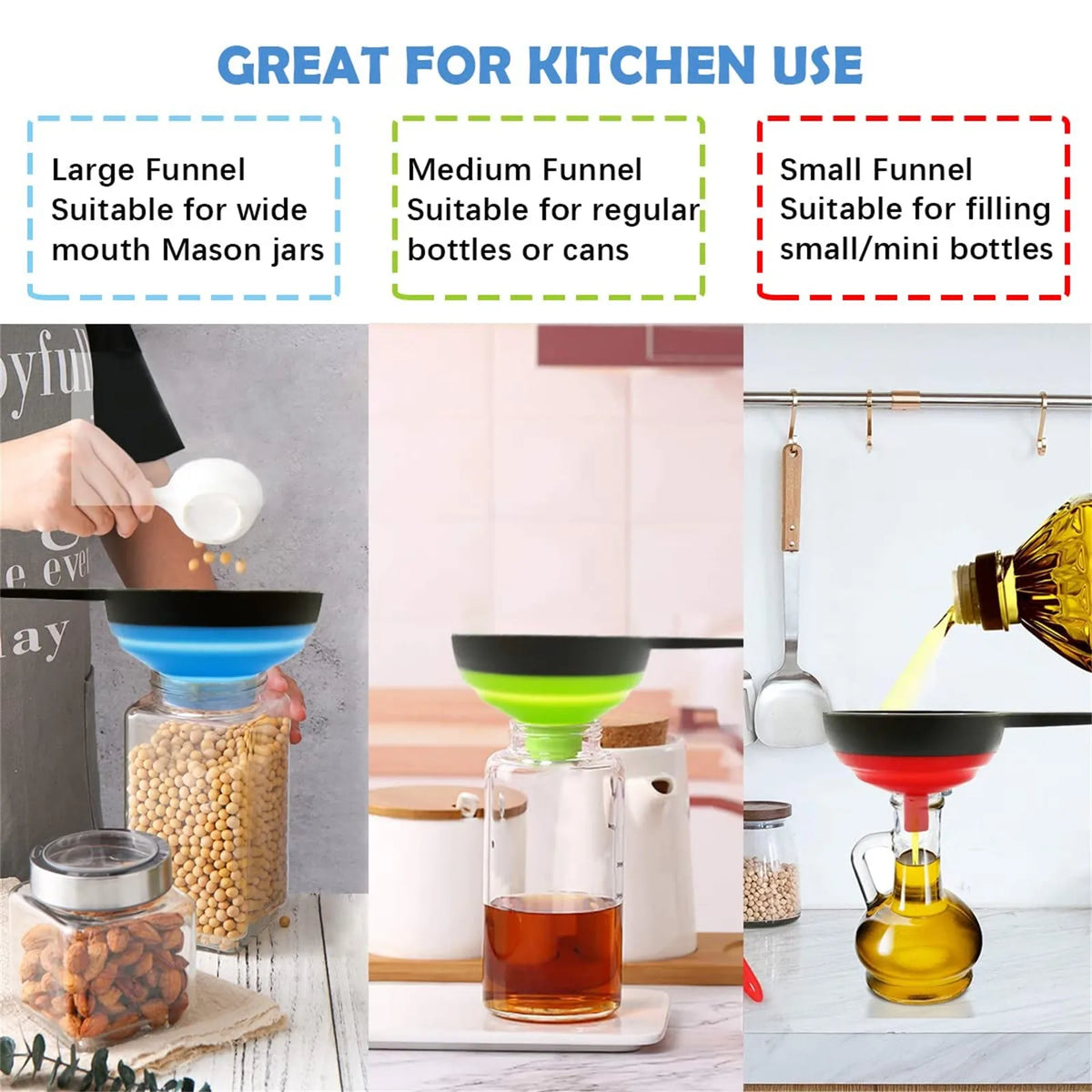 3pcs/Set Folding Telescopic Funnel Wide Mouth Oil Funnel