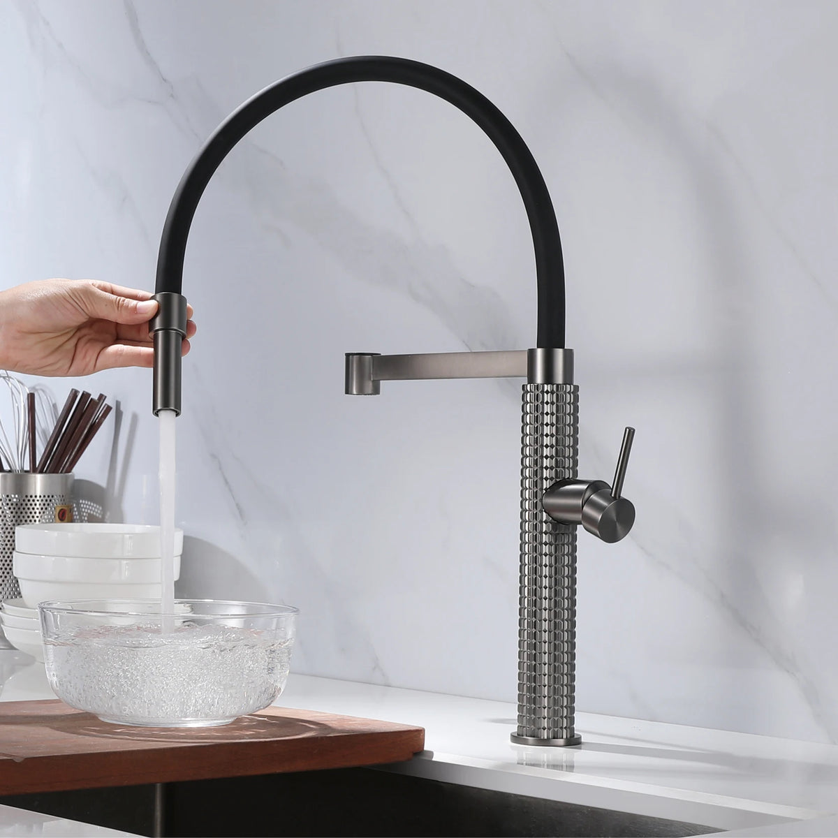 Aitana Gun Gray Luxury Brass Faucet Handle Cold