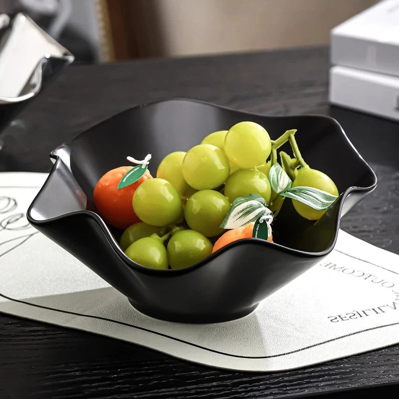 Ceramic Fruit Plate Irregular Folds Tray Desktop Storage