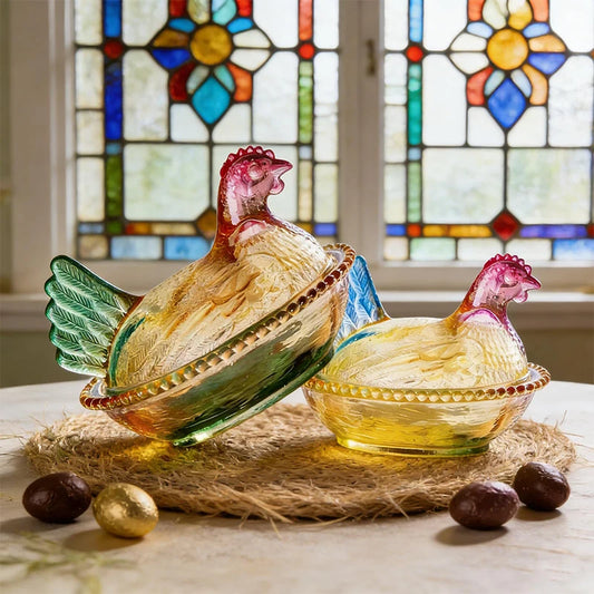 Glass Dish Crystal Glasses Candy Dish Lid Hen-Shaped