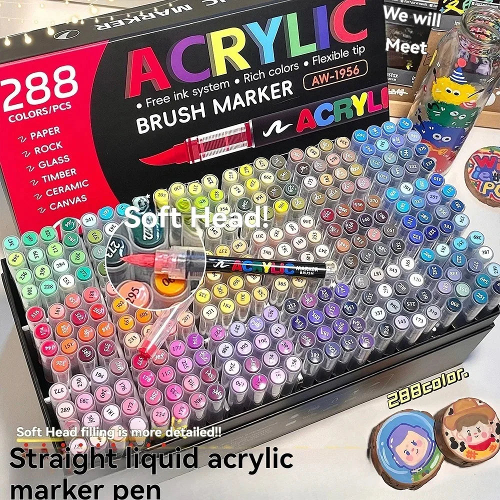 12/168/288 Colors Acrylic Paint Pen Marker Brush Tip