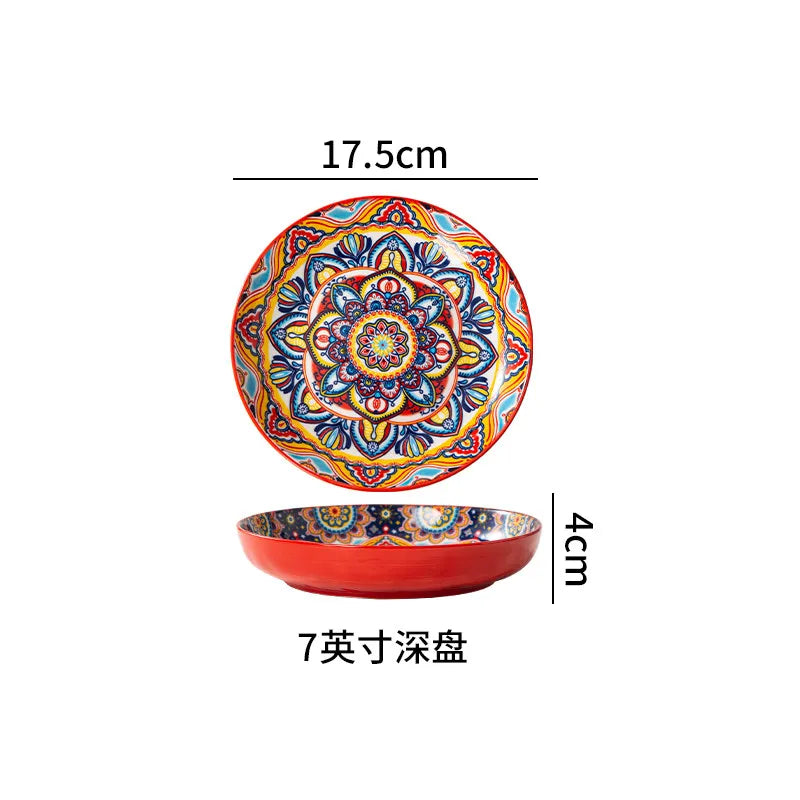 Bohemian Deep Ceramic Plate Dinnerware High-Quality Appearance