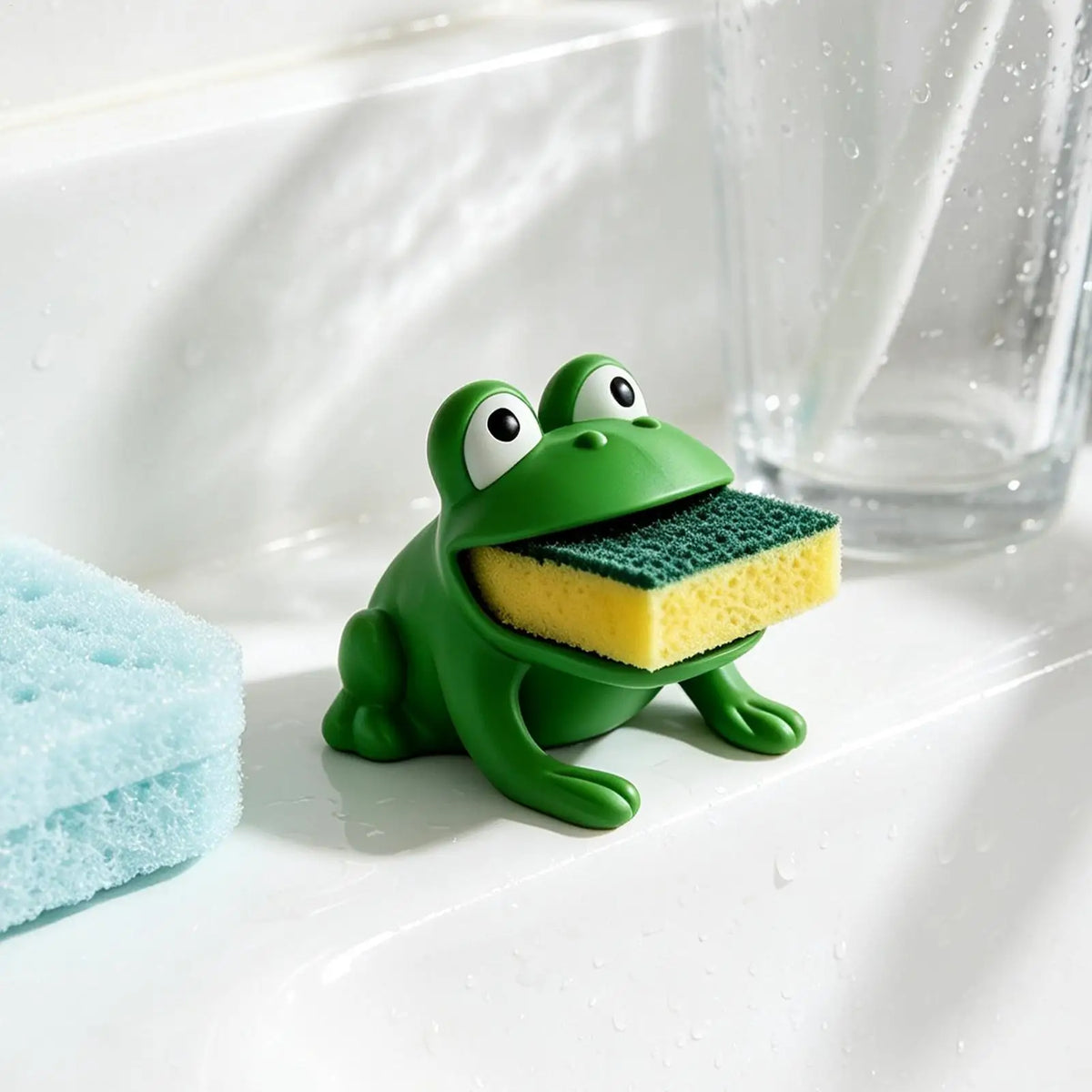 Frog-Shaped Sponge Dishwashing Brush Holder Drainage Holes