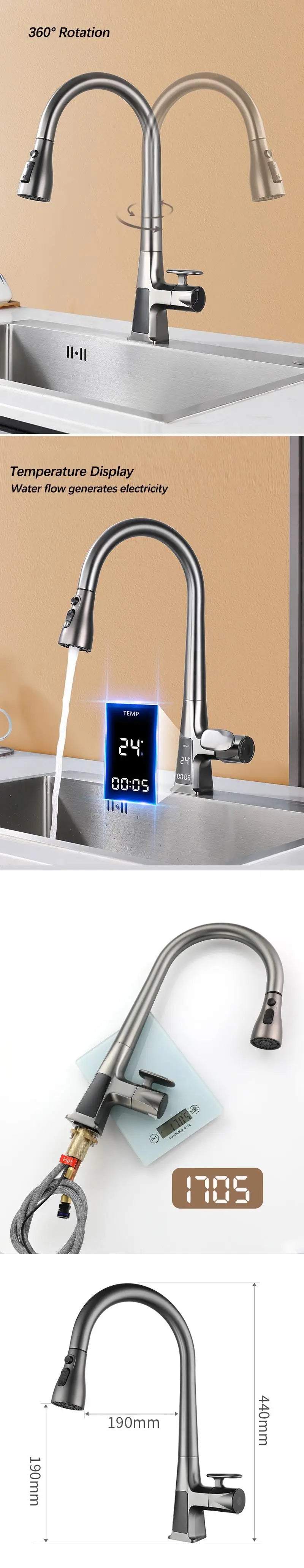 Pull Out Faucet Sensor Touchless Digital Display Water