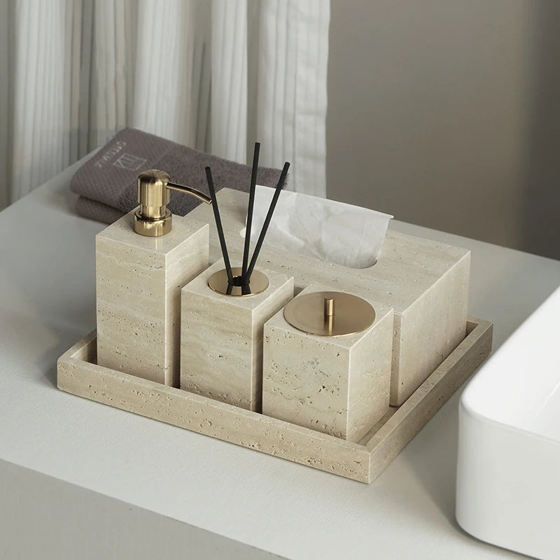 Travertine Bathroom Luxury Soap Dish Soap Dispenser Tissue