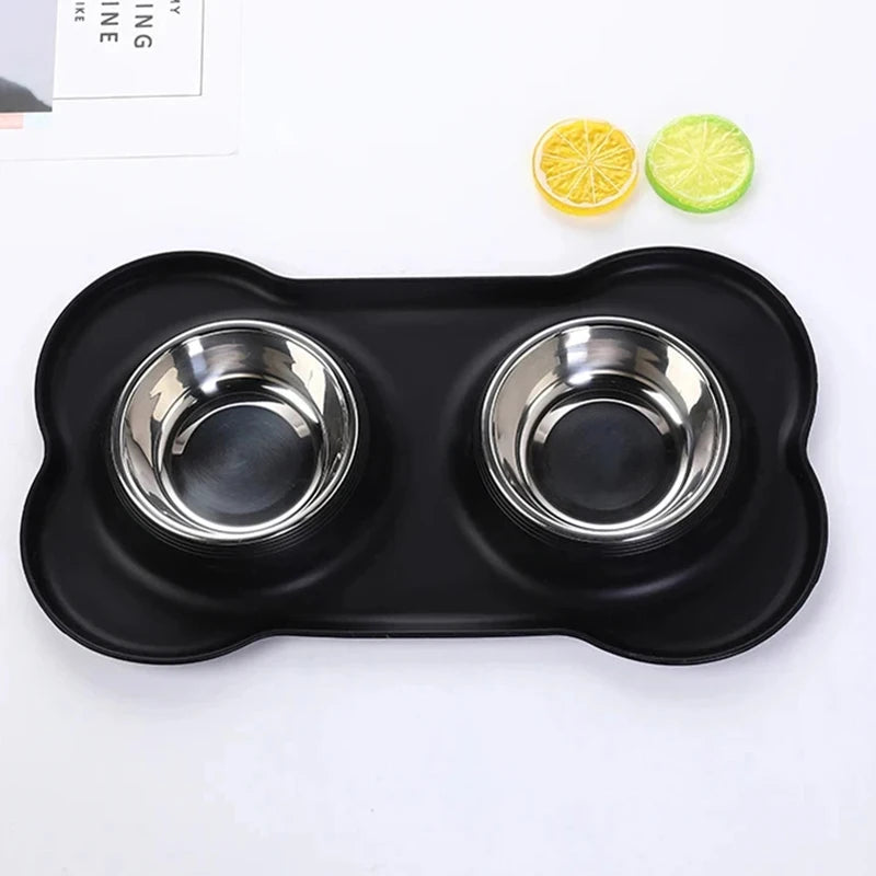 Antislip Double Dog Bowl Silicone Mat Durable Stainless