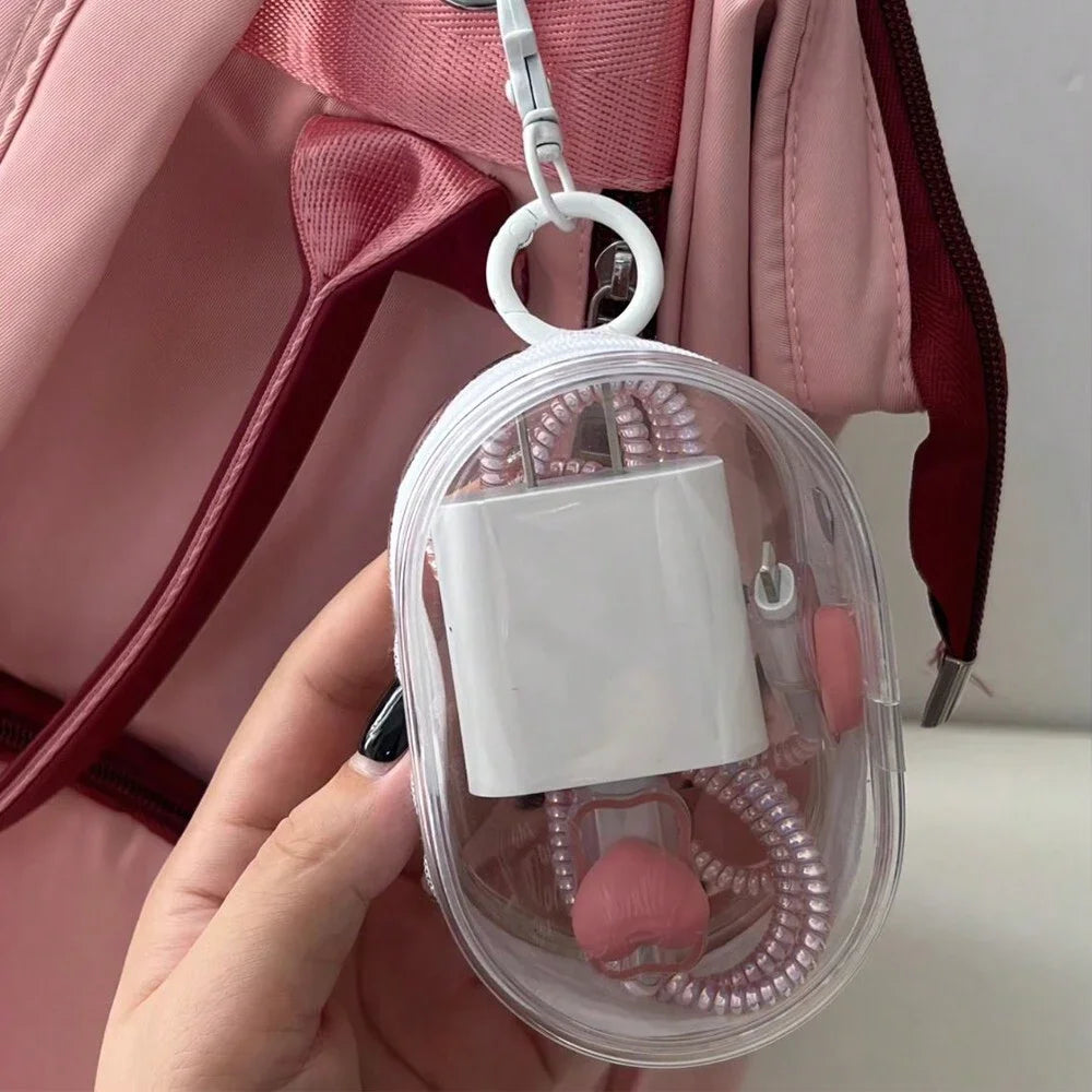 Mini Transparent Storage Bag Zipper Headphone Charger Case