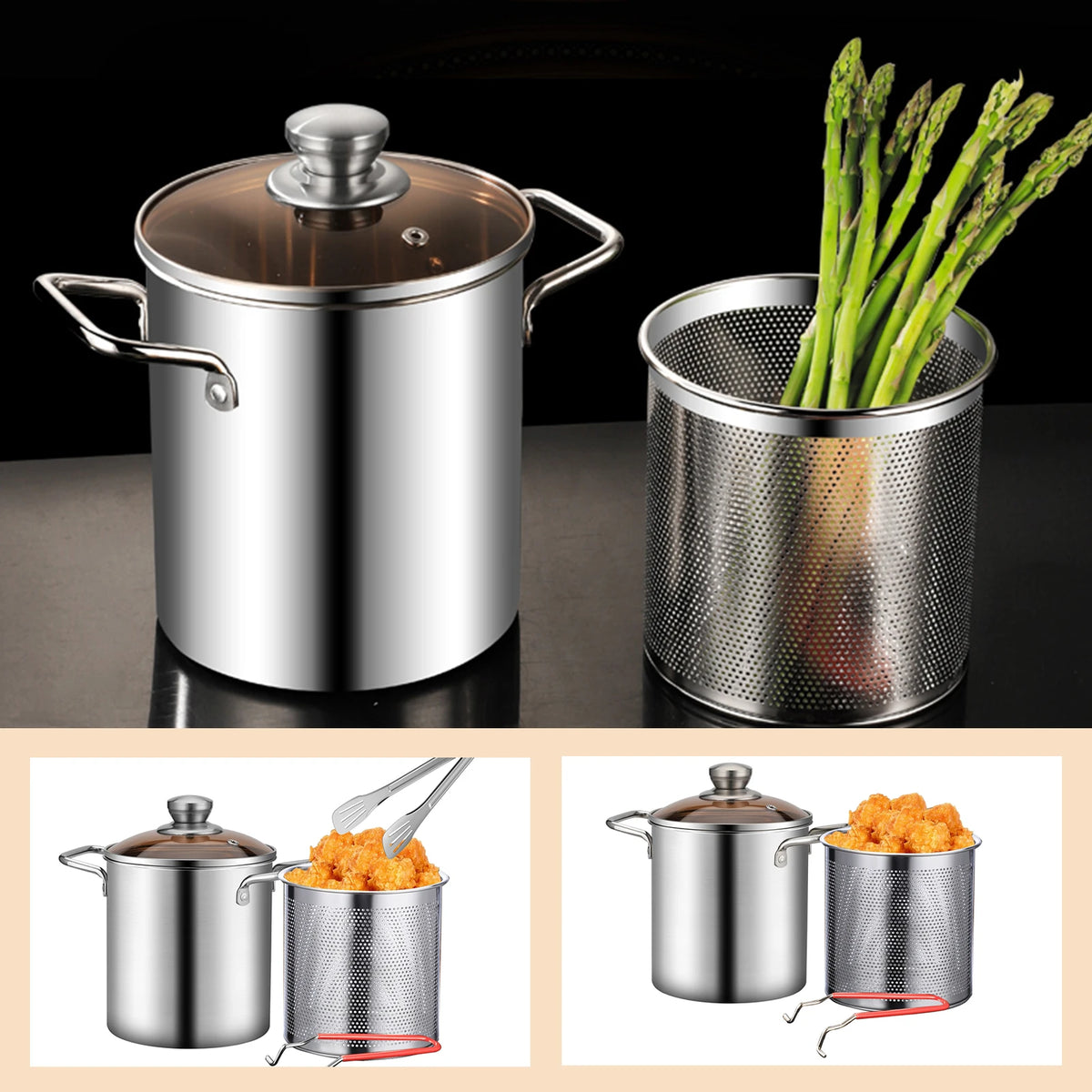 Deep Frying Pot Stainless Steel Fryer Pan Fry