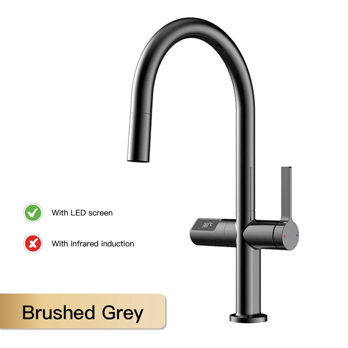 Luxury Brass Gun Gray Faucet Led Digital Sensing