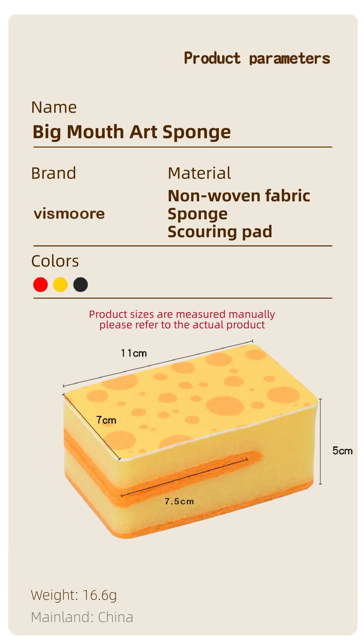 Vismoore Thick Dish Sponge High Density Absorbent Double