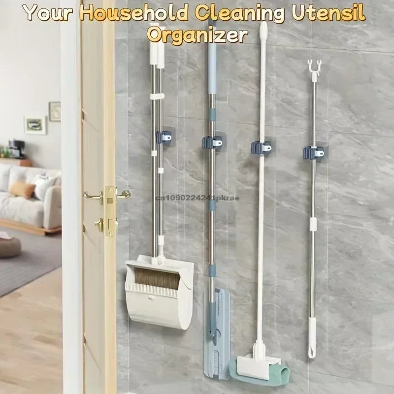 Mop Broom Holder Storage Rack Adhesive Hooks Wall